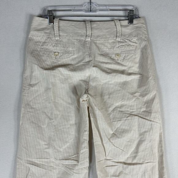 Banana Republic Relaxed Fit Wide Leg Linen Blend Pants Women's 6 Beige Striped - Picture 9 of 14